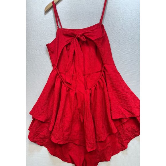 Women's Short Jumpsuit Stretch Size 1XL Red Back Hole Sleeveless - Picture 2 of 10